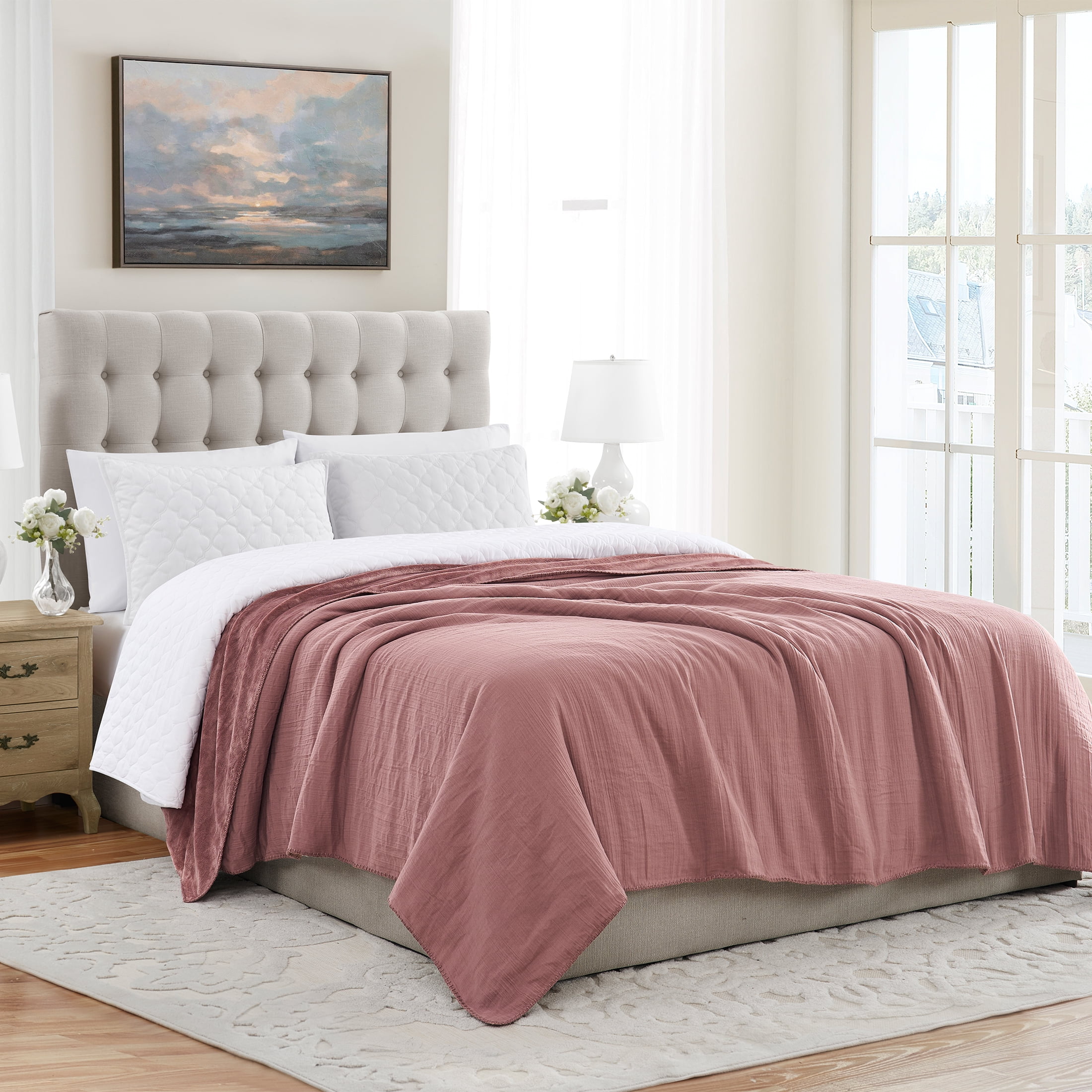 My Texas House Palmer Dusty Mauve Muslin Flannel Bed Blanket, King
