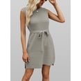 thumbnail image 5 of Women'S Sleeveless Mini Sweater Tank Dress Solid Color Casual Crew Neck Side Slit Knitted Dress with Belt, 5 of 9