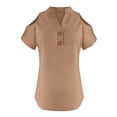thumbnail image 4 of DxhmoneyHX Womens Summer Trendy Shirts V Neck Cold Shoulder Button Tops Classic Fit Summer Solid Color Fashion Casual Baggy Blouse, 4 of 7
