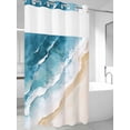 thumbnail image 2 of No Hook Shower Curtain with Snap-in Liner, Blue Teal Beach Coastal Waterproof Fabric Bathroom Curtains, Summer Nautical Seaside Ocean Bath Curtains & Mesh Top Window Stand Up Stall Narrow 36"x78", 2 of 9