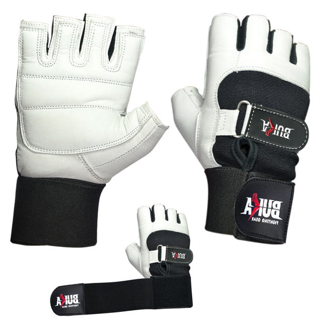 DAM WEIGHT LIFTING GYM GLOVES BODY BUILDING WORKOUT COWHIDE LEATHER NEW WHITE 