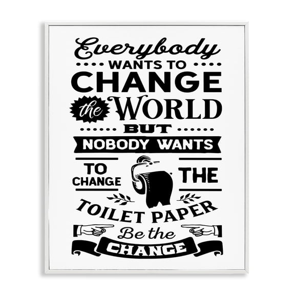 Stupell Industries Eclectic Be The Change Funny Toilet Paper Vintage Washroom White Framed Giclee Art, 11 x 14, by Lettered and Lined
