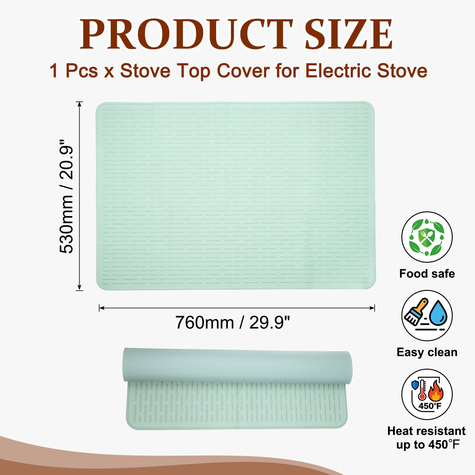 Uxcell 30 x 21 Inch Stove Top Cover for Electric Stove, 1Pcs Silicone Stripe Mat for Glass Top Cover Non-Slip Glass Cooktop Protector for Kitchen Oven Dish Drying Mat, Light Green