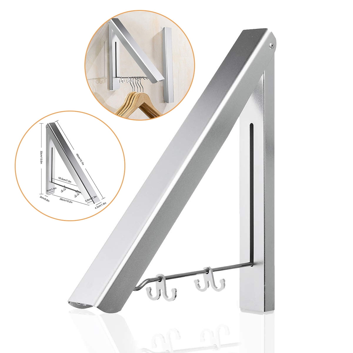 Folding Wall Mounted Drying Rack Clothes Hanger Space Coat Rack Hotel 