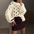 thumbnail image 4 of DAFPZW Women's Hollow Out Pullover Sweater Oversized Long Sleeve Crew Neck Jumper Tops Crochet Chunky Knitted Sweater, 4 of 5
