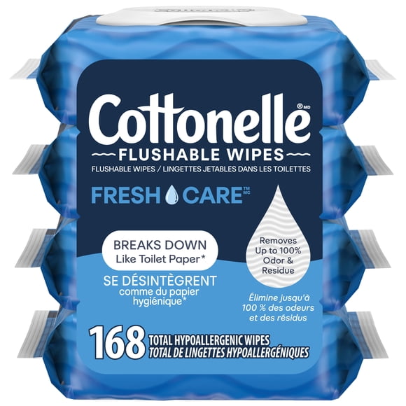 Cottonelle Fresh Care Flushable Wet Wipes, 4 Flip-Top Packs, 168 Wipes