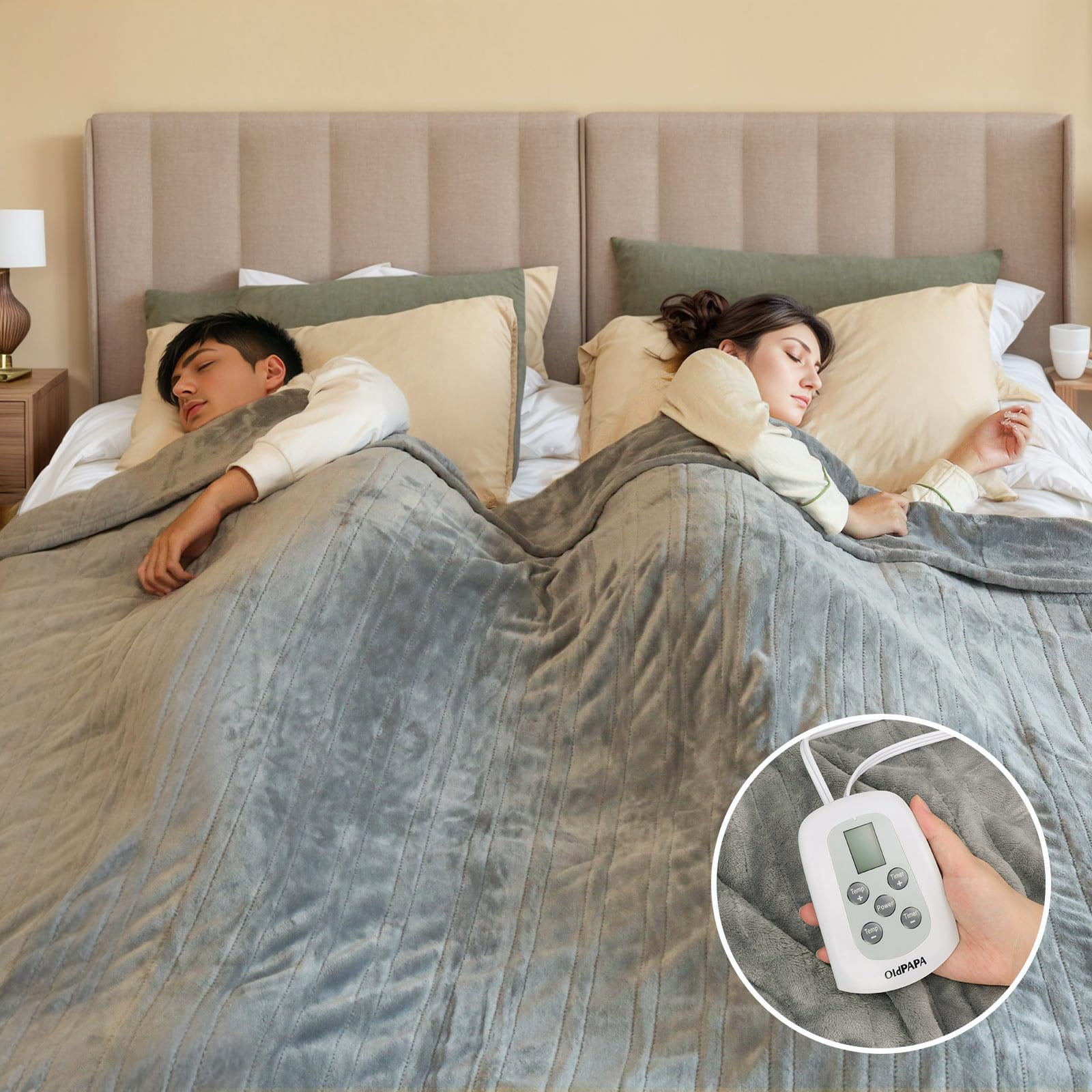 Heated Blanket Queen Size 84"x90", Dual Control Cozy Flannel Electric Blanket for Bed with 10 Fast Heating Levels, 12H Auto Off, ETL Certified,Soft Machine Washable Blanket for Home Use,Grey