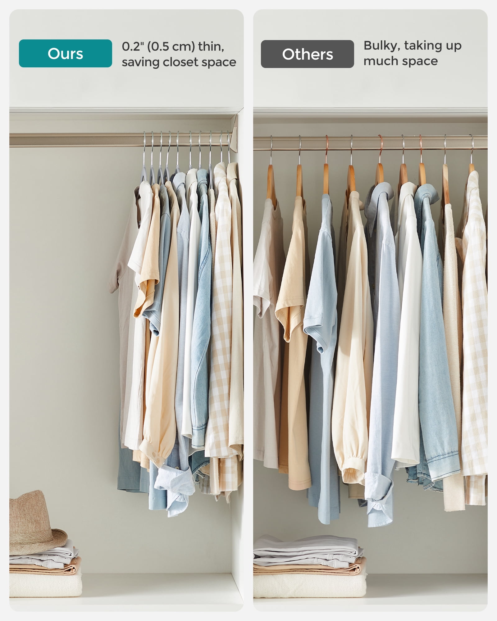 60-Pack Space Saving Plastic Hangers with 360° Swivel Metal Hooks, Heavy Duty Non-Slip Closet Organizers, Light Gray and Dark Gray