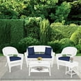 thumbnail image 4 of Jeco 5 Piece Resin Wicker Patio Conversation Set in White with Blue Cushions, 4 of 11