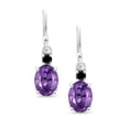 thumbnail image 2 of Gem Stone King 10K White Gold Purple Amethyst and Black Diamond Dangle Earrings for Women (2.13 Cttw, Gemstone Birthstone, Oval 8x6mm), 2 of 5