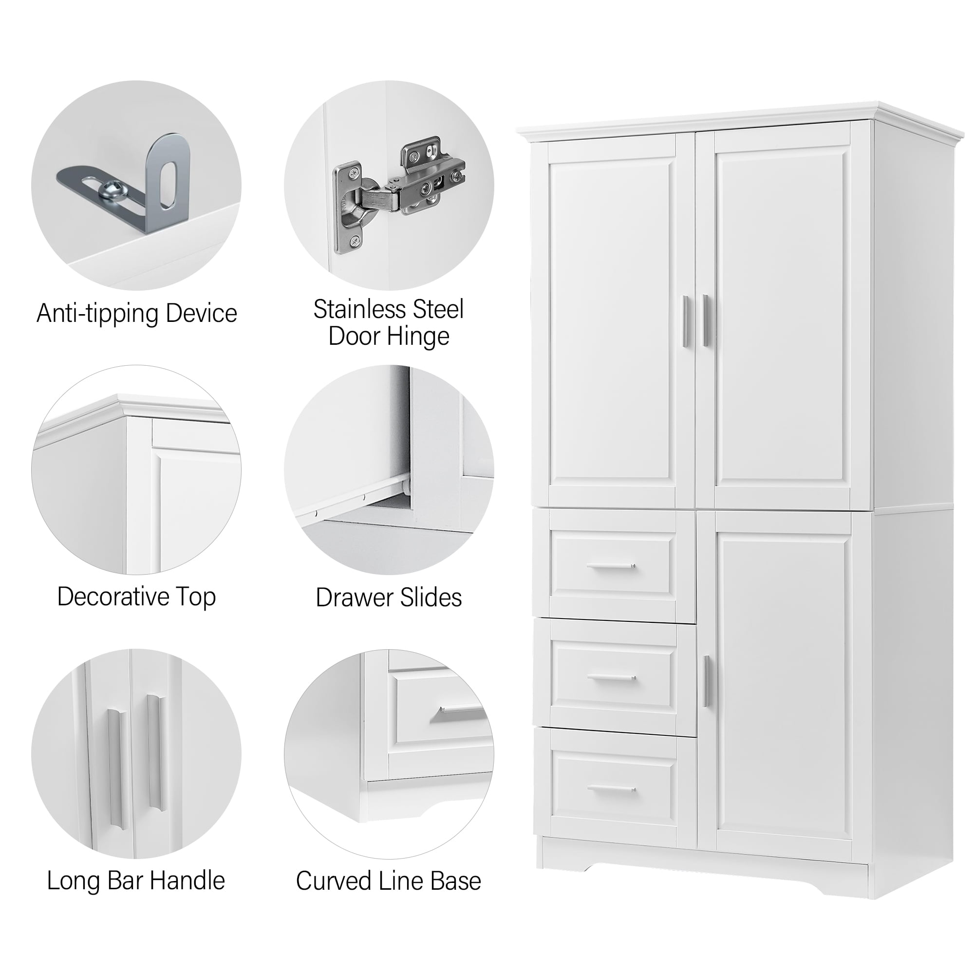Harper & Bright Designs Tall and Wide Bathroom Storage Cabinet with Drawers and Doors, Modern Bathroom Floor Storage Cabinet with Shelf, White