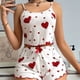 thumbnail image 4 of Conjunto de Pijama de 2 Piezas con Estampado Gráfico para Mujer, Top Corto y Pantalones Cortos de Verano, Conjuntos de Ropa de Dormir Acanalados. y Rojo L, 4 of 6