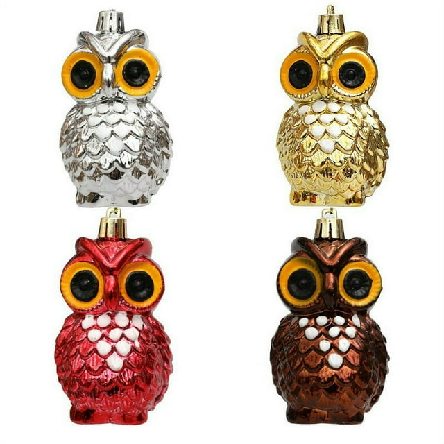 4pcs Christmas Themed Owl Shape Hanging Ornament Christmas Hanging Pendants