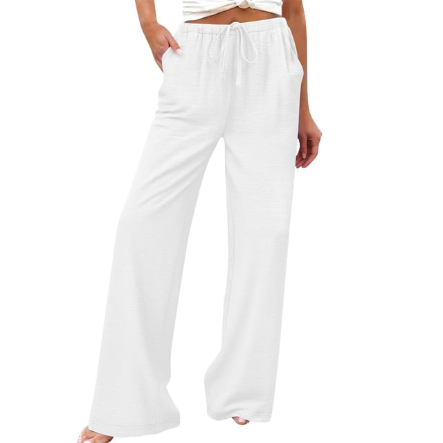 Pantalones de Lino Mujeres de Verano de Color Sólido Estirado-Cintura Casual Pantalones Rectos con Mezcla de Lino de Algodón Suave, Pantalones Transpirables de Longitud de Tobillo para Diario