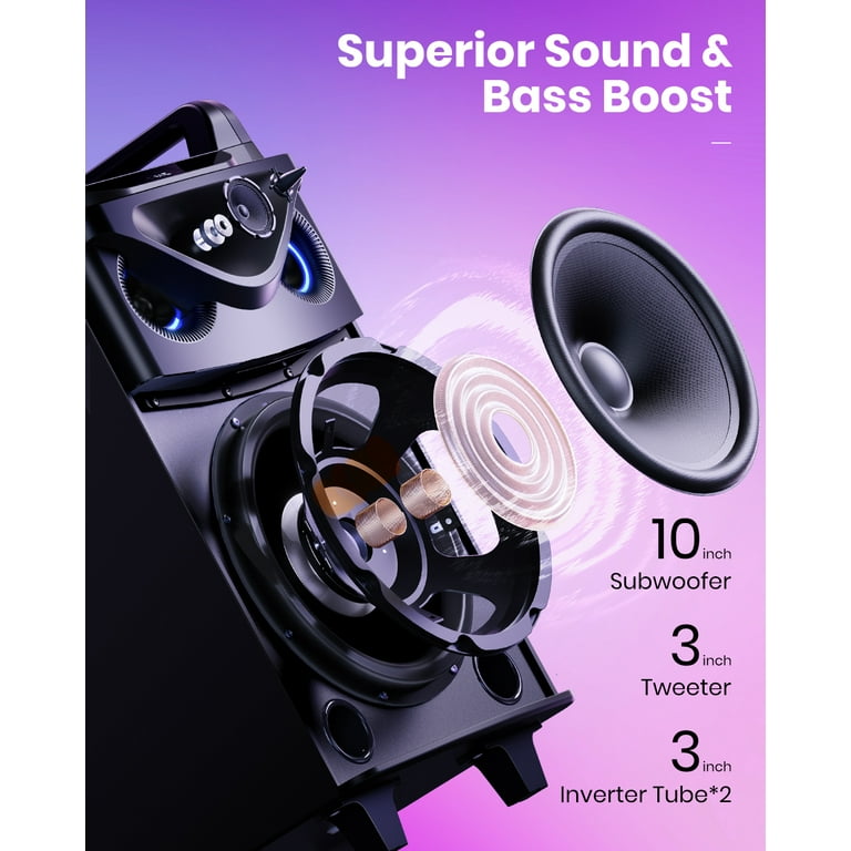 Moukey Sing Karaoke Machine for Party, 10 Woofer Portable PA System,  Bluetooth Speaker with 2 UHF Wireless Microphones, Dynamic Colorful LED  Lights