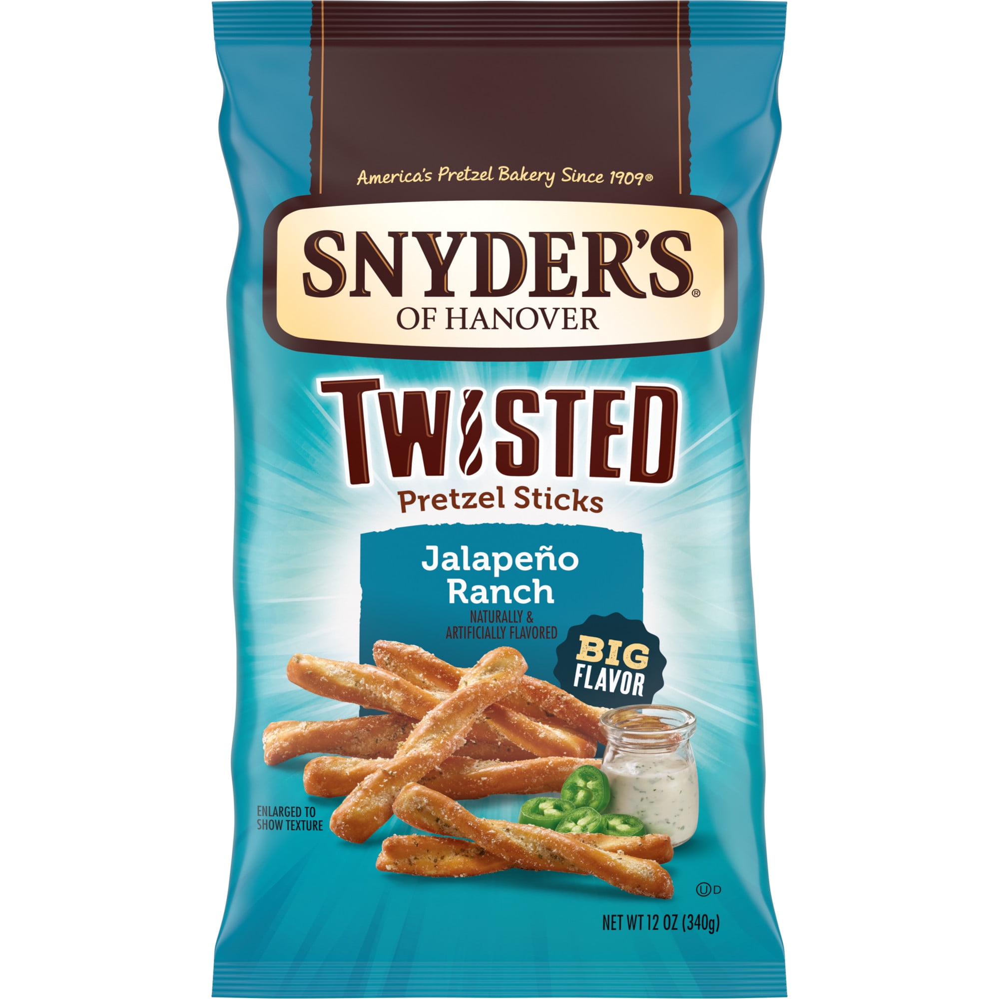 (3 pack) Snyder's of Hanover Jalapeno Ranch Flavored Twisted Pretzel Sticks, 12 oz Bag