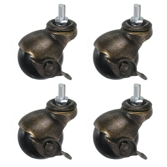 2 Inch Ball Caster Wheels with Brake, 4 Pack Threaded Stem Caster, Bronze Tone