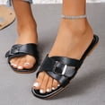 thumbnail image 2 of QQAMB Women's Flat Sandals Dressy Summer Square Open Toe Slip On Leather Slide Sandals, 2 of 8