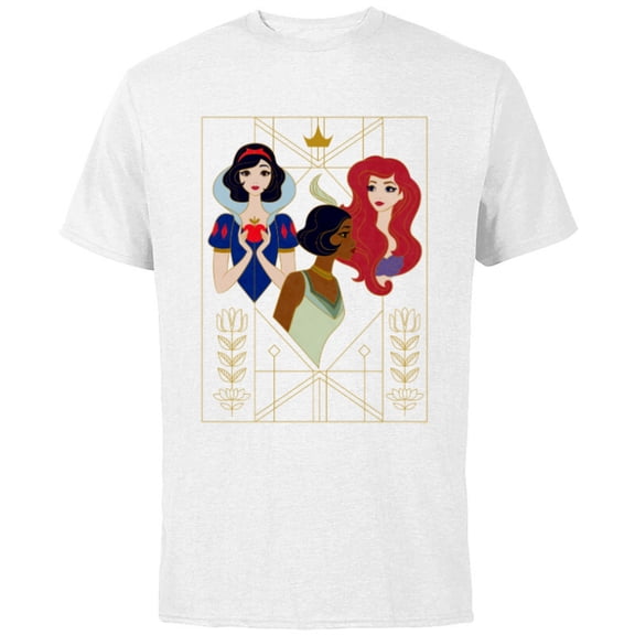 Disney Princess Snow White Tiana and Ariel Art Deco Style - Short Sleeve Cotton T-Shirt for Adults - Customized-White