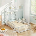 thumbnail image 2 of Costway Twin Size House Floor Bed with House-shaped Headboard Clothes Hanger without Slats White, 2 of 10