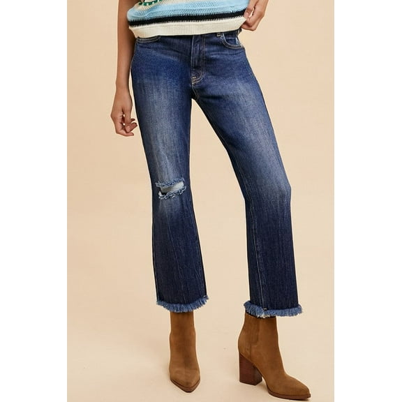 Annie Wear Distressed Raw Hem Straight Leg Cropped Jeans