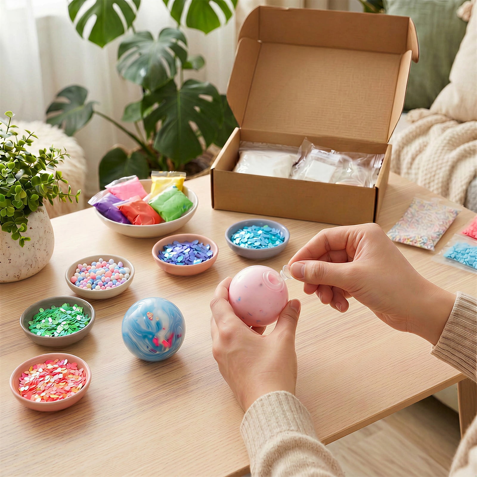 DIY Stress Ball Making Kit-Easy DIY- 9 TPR Skins, 15 Fillers, Create ASMR Anxiety Relief Toys, Handmade Squishy Stress Balls, Self-Care Gifts for Women, Crunchy Relaxing