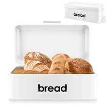 Walchoice Bread Box for Kitchen Countertop, 16.5” x 9” x 6.4” White Metal Bread Bin Holder for Loaves Pastries Dry Food, Large Capacity Storage Container for Vintage Farmhouse Decor