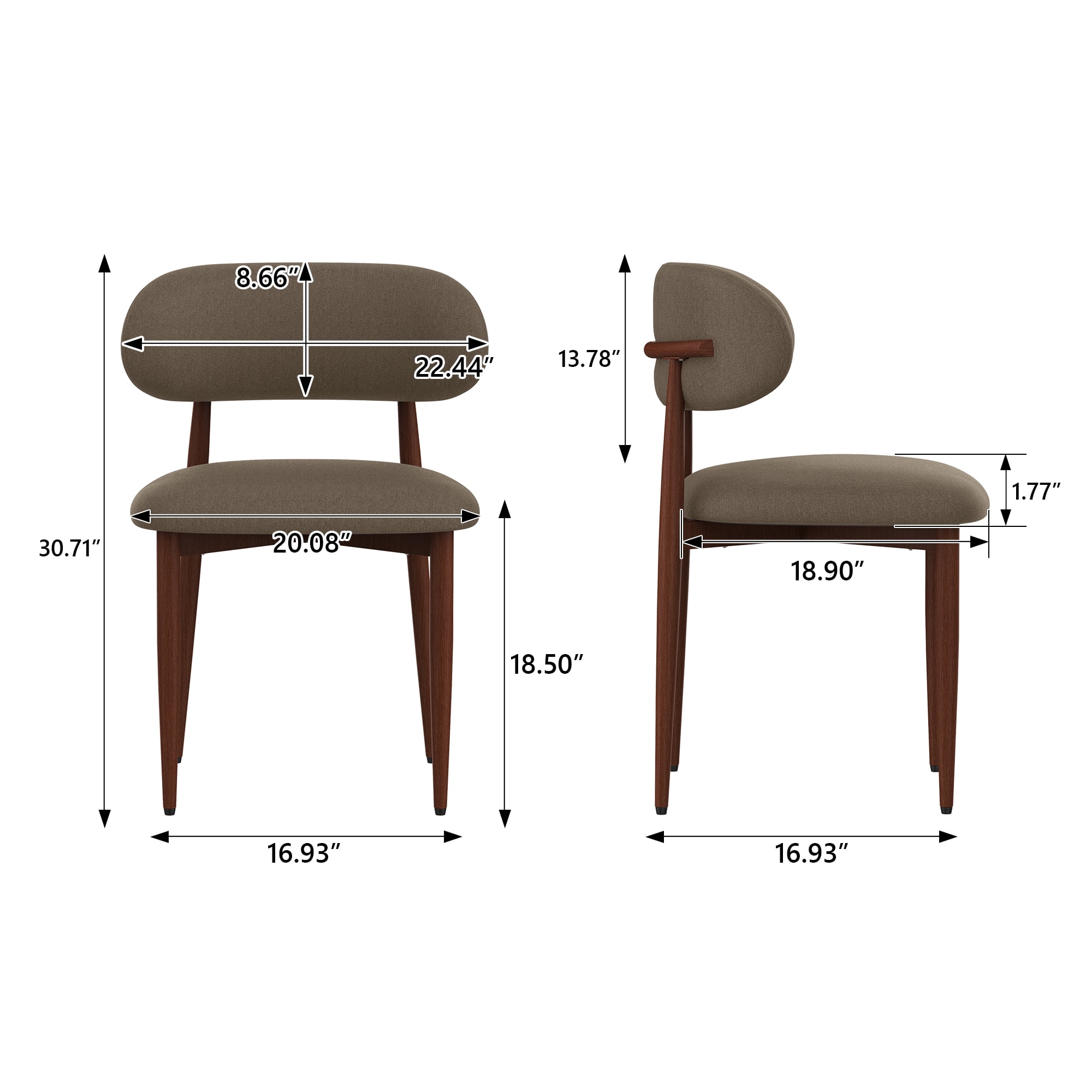 Mintazer Modern Upholstered Dining Chairs Set of 2, Minimalist Padded Kitchen Chairs with Chenille Fabric & Non‑Slip Foot Pads for Dining Room Kitchen Small Apartment, Coffee