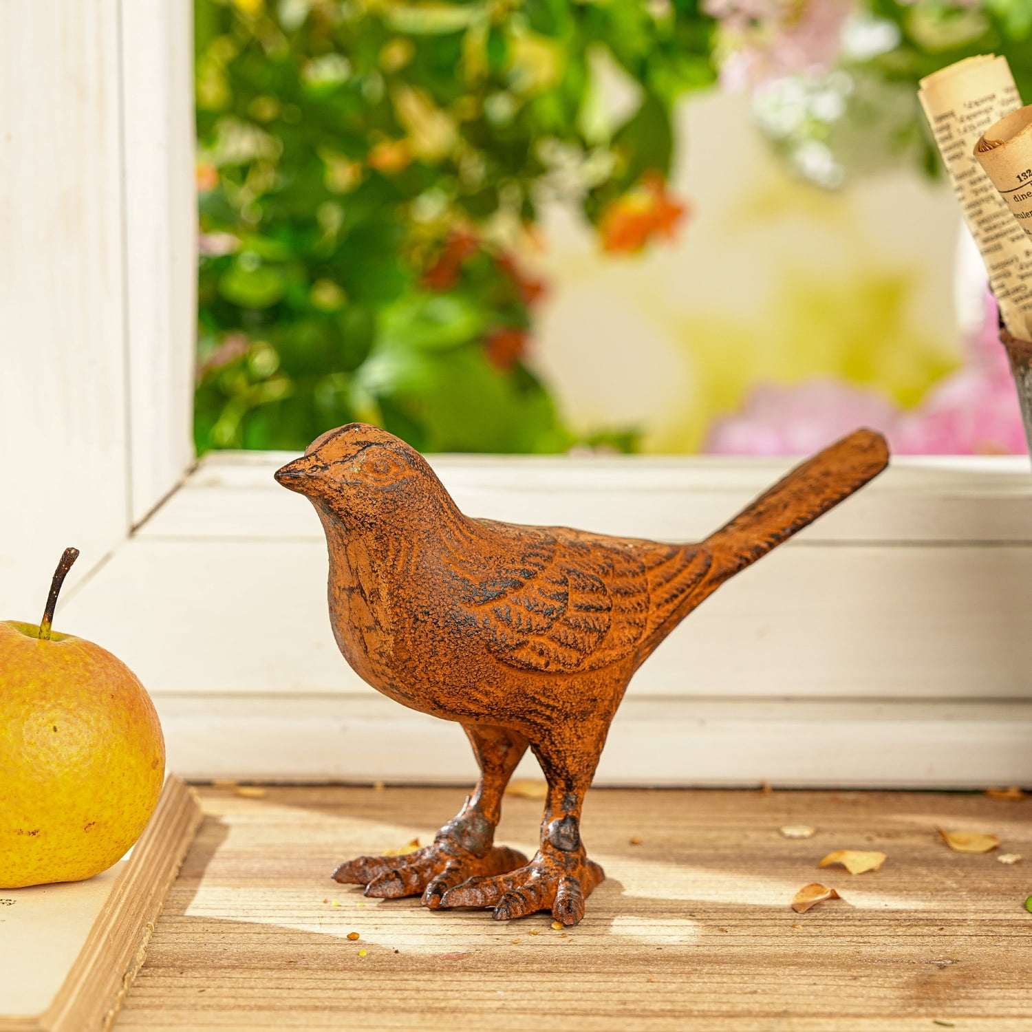 Sungmor Cast Iron Bird Statues Set of 2, Vintage Animal Collection Figurines, Home Office Table Decor, Paperweight, Doorstop, Garden Lawn Cute Ornament, Rust Finish