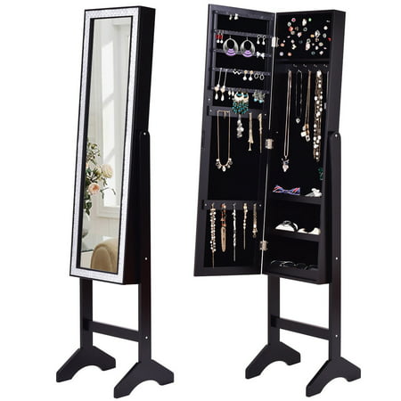 gymax black mirrored jewelry cabinet armoire new - walmart