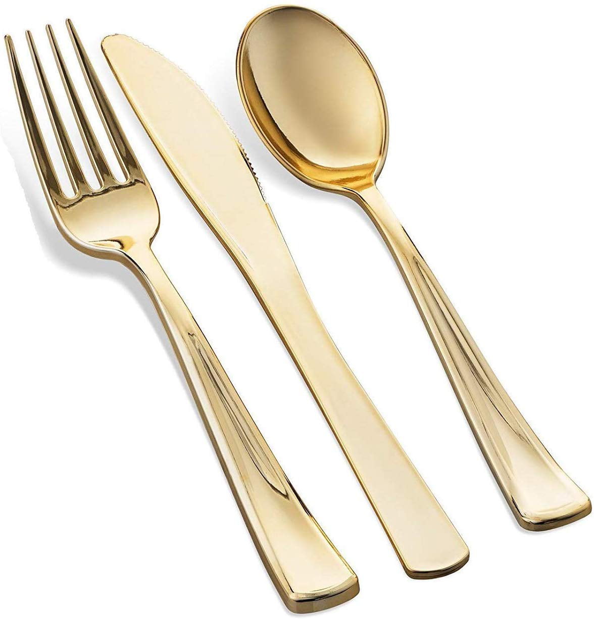 Cutlery Birthday & Christmas| 180 Pcs Fancy Gold Silverware Cups & Paper Straws for Dinner Bridal Shower Includes Gold Rim Plates Napkins Disposable Gold Dinnerware Set for Party or Wedding 