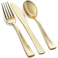 thumbnail image 3 of 700 Piece Gold Dinnerware Set - 200 Gold Rim Plastic Plates - 100 Gold Plastic Silverware - 100 Gold Plastic Cups - 100 Linen Like Gold Paper Napkins, 100 Guest Disposable Gold Dinnerware Set, 3 of 6