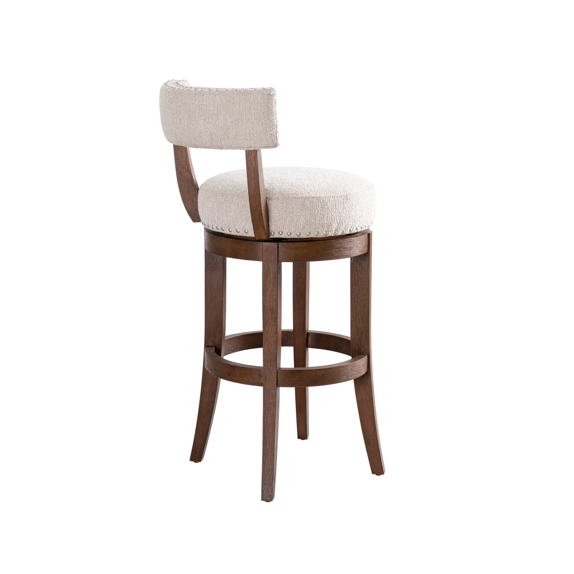 Mystic Brown Solid Wood Upholstered 30" Bar Height Swivel Barstool with Ancient Stone Fabric Seat - Set of 3