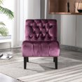thumbnail image 2 of Morden Accent Chair, Armless Living Room Chair with Curved Backrest, Button Tufted Velvet Upholstered Leisure Chair with Solid Wood Legs, Single Sofa Chair for Bedrooom Apartment Office, Purple, 2 of 7
