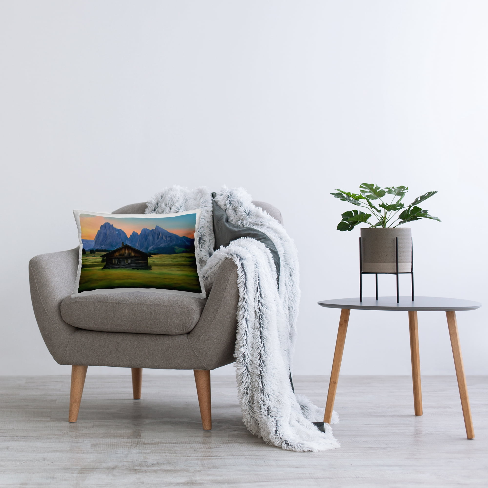 Stupell Industries Solitary Cabin with Looming Cliffs Decorative Printed Throw Pillow, design by Renel Peters
