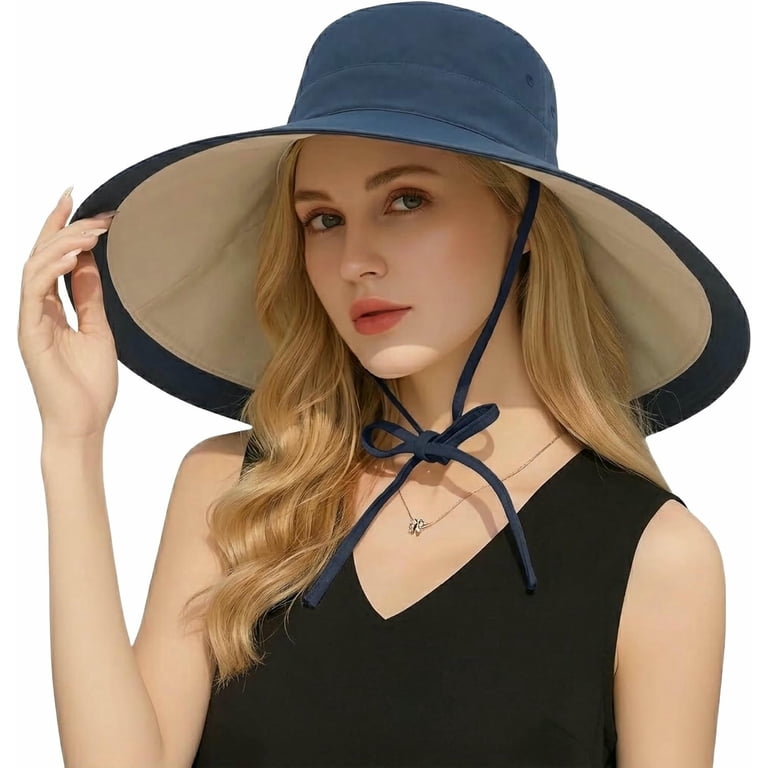 Wide Brim Sun Hat UPF 50+ Reversible Beach Hat Metal Wired Edge Gardening PTSPLLMY Wide Brim Sun Hat for Women Reversible Beach Hats  main image 3