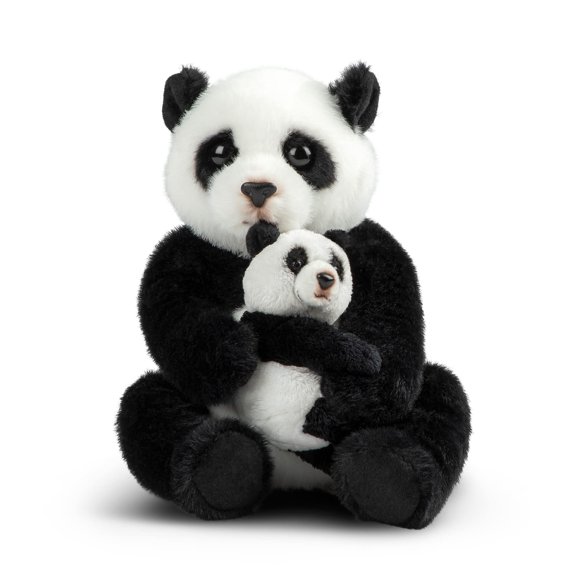 DEMDACO Momma Panda with Baby 9 Inch Black and White Polyester Plush Stuffed Animal