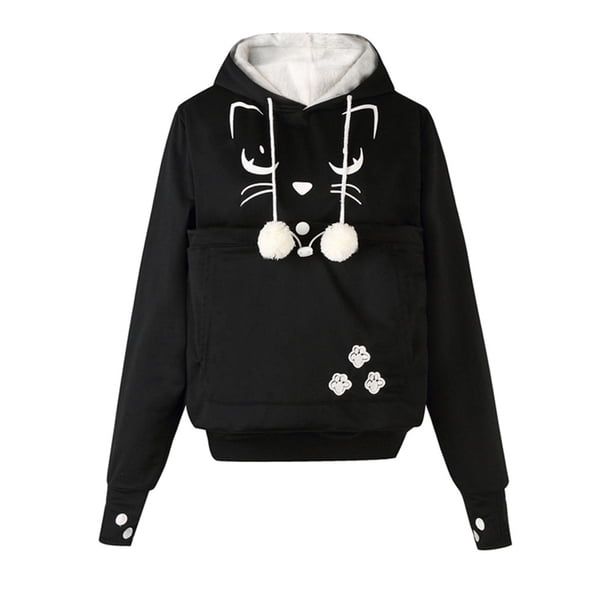 Otoño e invierno mujer cara de gato impreso pulóver con capucha manga larga gato sombrero cordón Tops sudaderas con capucha sudaderas Fridja nalpqowj1746