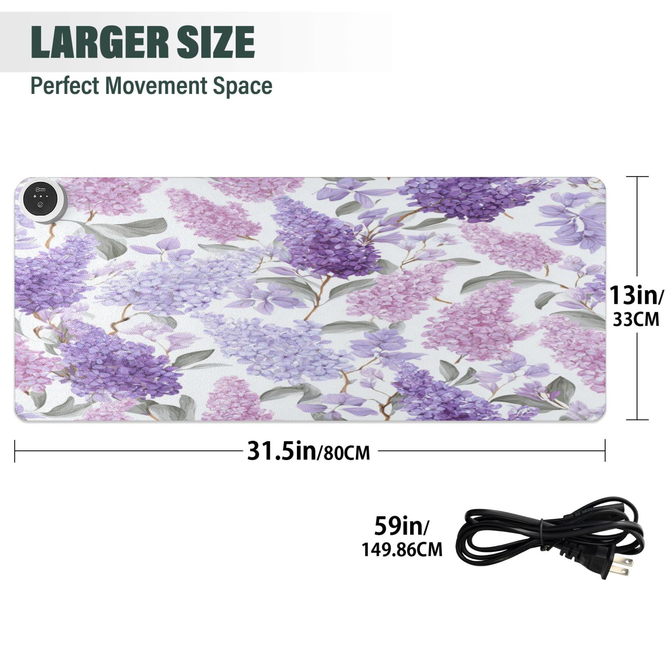 Wobogo Lavender Heated Mouse Pad Extra-Large Desk Mat With 3 Heating Levels and 3-hour Auto Shut-Off Protection Ideal for Computer Keyboards Home Office Hand-warming Essential 31.5in × 13in