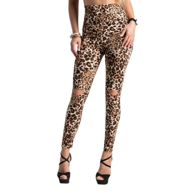2Chique Boutique Leggings Taille Haute Découpés Imprimé Léopard pour Femmes