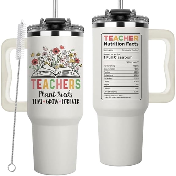 Teacher Appreciation Cups 40oz Tumbler - Teachers Plant Seeds That Grow Forever, Perfect Coffee Teacher Tumblers for Women on Birthday, Christmas, Graduation, Appreciation Week, Back to School
