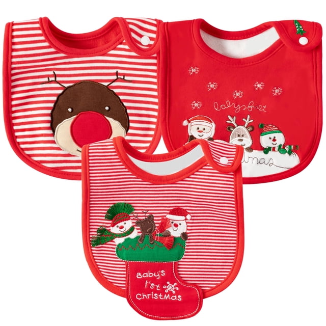 Baberos para bebés 2ooya, 3 unidades, algodón, Navidad, 30 x 20 cm, 6 a 12 m