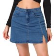thumbnail image 1 of Unique Bargains Jupe en Jean pour Femmes Taille Haute Boutonnée devant Ajustée Mini Jupe en Jean Bleue L, 1 of 6