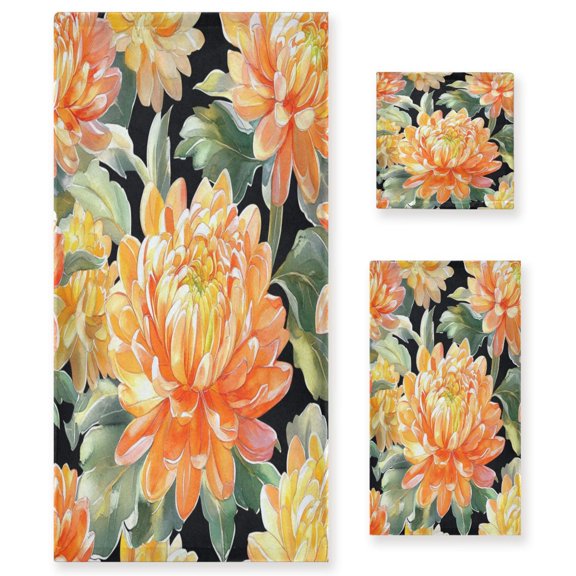 Three-Piece Towel Set Face Towel Towel Set Hand Towel Bath Towel Cotton Bath Towels Bath Towel Sets Hand Bath Towels Gold Chrysanthemums