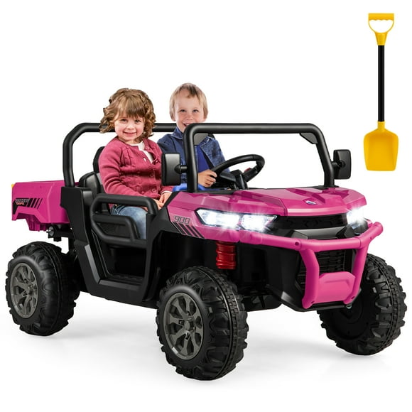 Gymax 24V Enfants Monter sur Camion à Benne Basculante 2 Places Camion Électrique W / Télécommande Rose Rouge