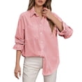 thumbnail image 2 of Conairie Plaid Shirts for Womens Long Sleeve Fashion Casual Collar Regular Fit Button Down Shirts Lightweight Breathable Classic Tee with Pocket Watermelon Red XL, 2 of 4
