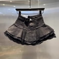 thumbnail image 6 of BUIGTTKLOP High Waist Denim Mini Skirt for Women Layered A-Line Skater Skirt with Lace Trim Casual Streetwear, 6 of 6