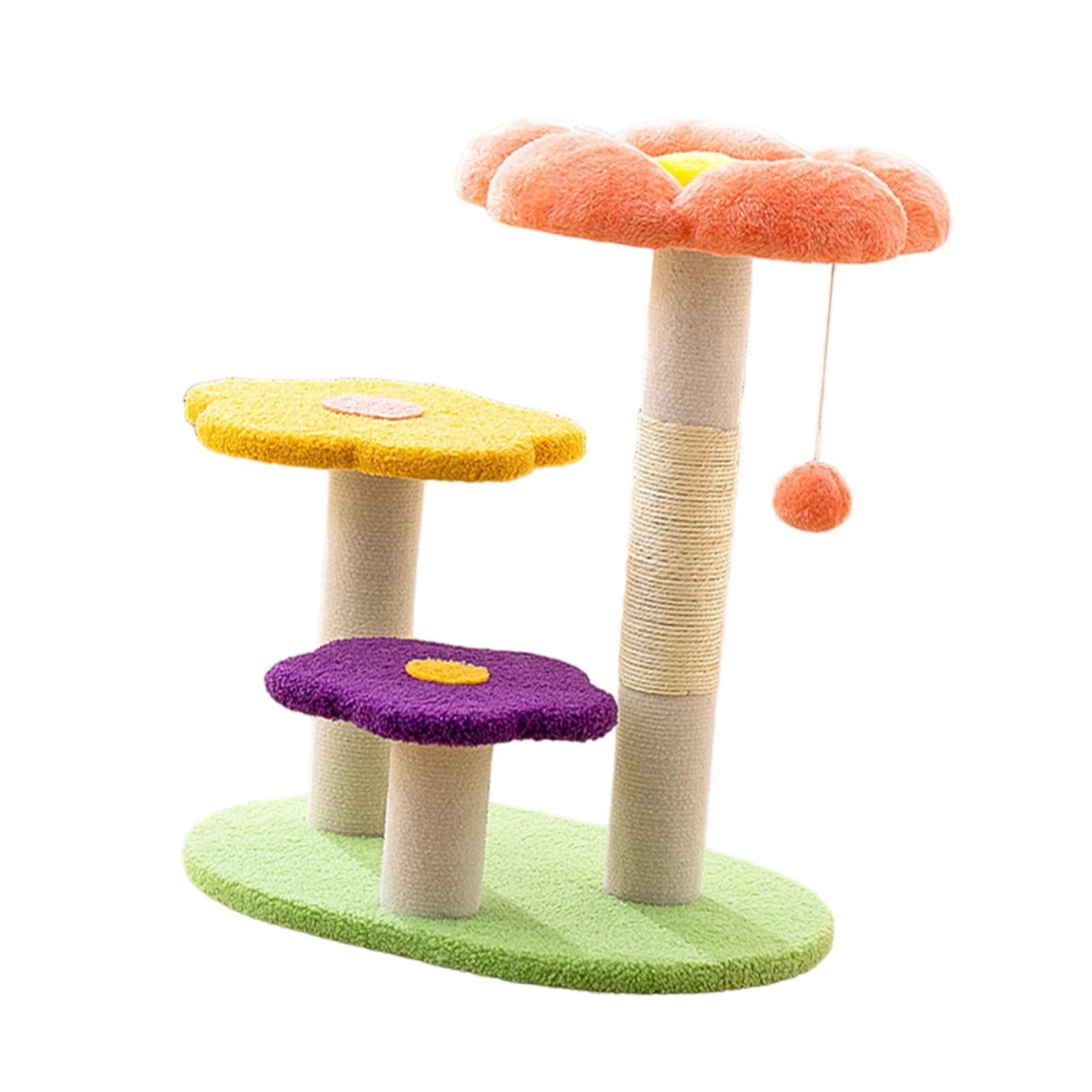 Bvdfgk Flower Scratch Post Cat Scratcher with Interactive Ball 3 Tiers Scratching Pole orange