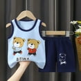 thumbnail image 2 of Atogsazn Toddler Boys Clothes Set Kids Cute Cartoons Crew Neck Tank Tops Shorts Outfit Top Short Pant Sets Z-Light Blue 18-24 Months Fashion, 2 of 3
