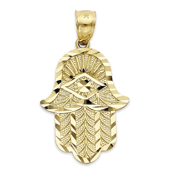 14k Solid Gold Hamsa Pendant for Necklace, Hand of Fatima Charm